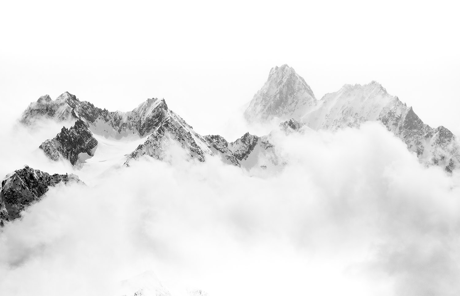 Hero Background With Snow Mountains On A Cloudy Day Black And White Landscape Photography